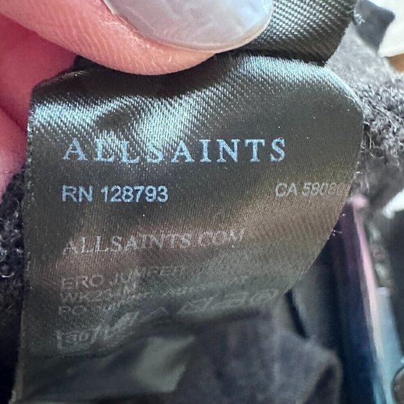 AllSaints dark grey 100% merino wool crew neck tight sleeve Ero Jumper - Size S - Picture 13 of 13